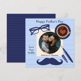 Invitación Papi Blue Mustache Coffee Happy Fathers Day Card