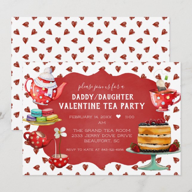 Invitación Papi/Hija Valentine Tea Fiesta (Anverso / Reverso)