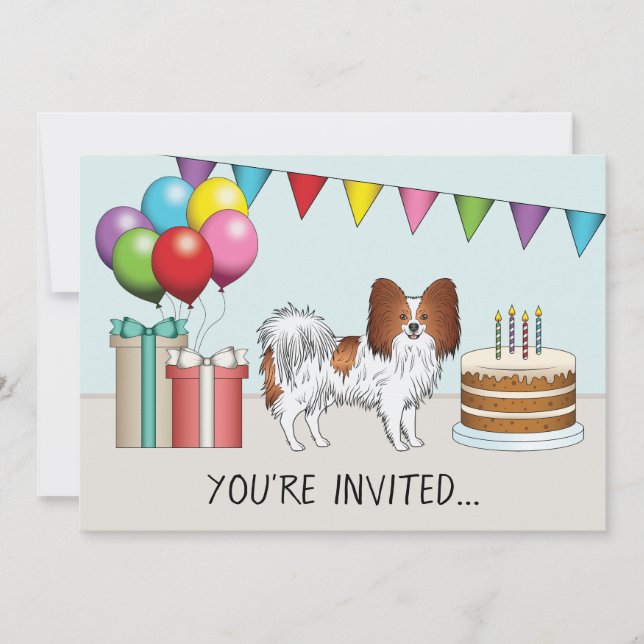 Invitación Papillon Rojo Y Blanco Cumpleaños Colorido (Anverso)