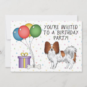 Invitación Papillon Rojo Y Blanco Perro Lindo - Cumpleaños