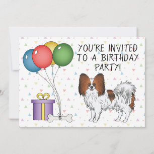 Invitación Papillon Sable Rojo Perro Lindo Y Feliz - Cumpleañ