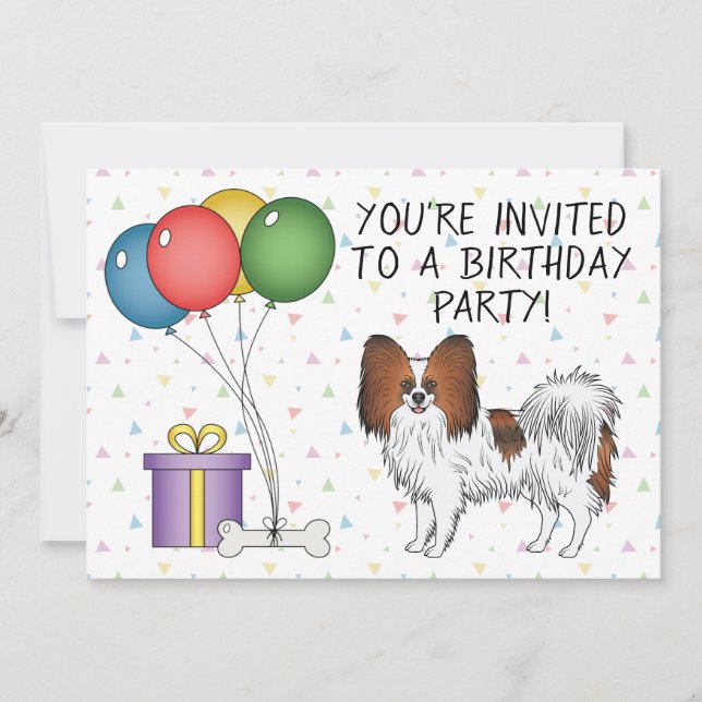 Invitación Papillon Sable Rojo Perro Lindo Y Feliz - Cumpleañ (Anverso)