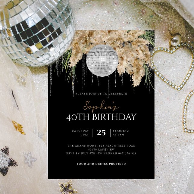 Invitación Papmas Grass Disco Ball Any Age Boho Cumpleaños (Subido por el creador)