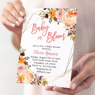 Invitación Paprika Floral Baby En Bloom Baby Shower