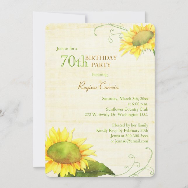 Invitación Papyrus Sunflowers 70ª fiesta de cumpleaños (Anverso)