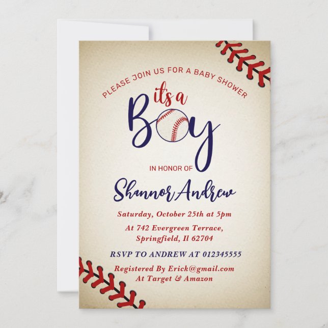 Invitación Paquete Baby Shower de béisbol de cosecha personal (Anverso)