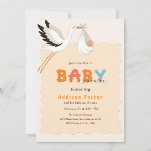 Invitación Paquete de bebé dulce cigüeña boho Fiesta de bebé