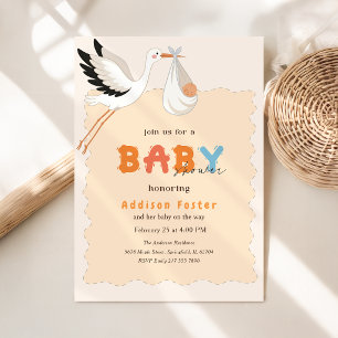 Invitación Paquete de bebé dulce cigüeña boho Fiesta de bebé