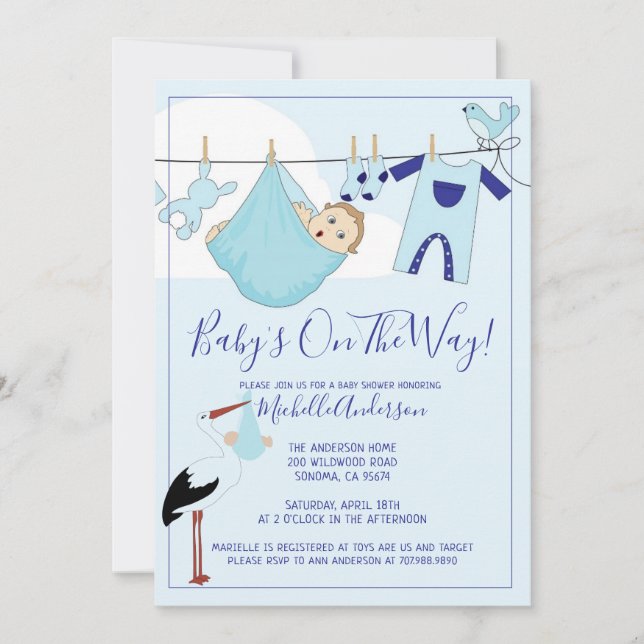 Invitación Paquete De Bebés Azules En El Baby Shower De Cloth (Anverso)