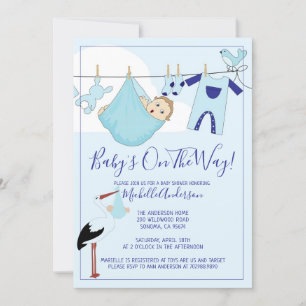 Invitación Paquete De Bebés Azules En El Baby Shower De Cloth