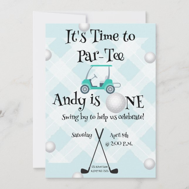 Invitación Paquete de cumpleaños de temática de golf (Anverso)