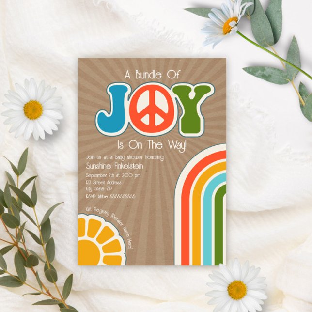 Invitación Paquete de Joy Groovy Peace Hippie Baby Shower (Subido por el creador)