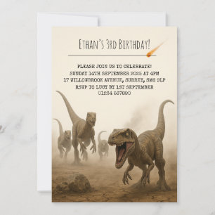 Invitación Paquete Realista de Velociraptor con Cumpleaños de