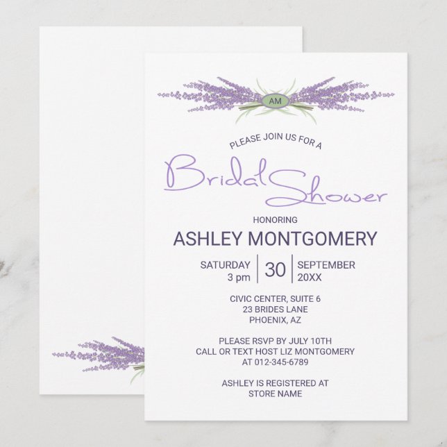 Invitación Paquetes de flor de lavanda de ducha de lluvia min (Anverso / Reverso)
