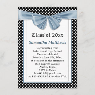 Invitación Paquetes de polka blanco negro con cinta impresa G
