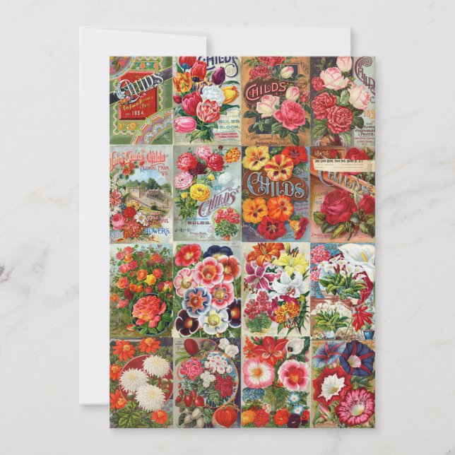 Invitación Paquetes de semillas de flores de época Collage (Anverso)