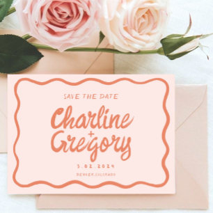 Invitación Paquetes Rosa RetroBoda de escritura a mano Guarda