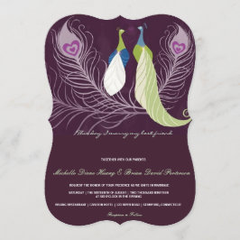 Invitación Par de pavos reales Aves de la boda púrpura Invita