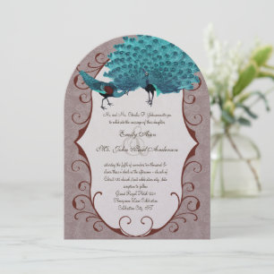 Invitación Par perfecto Verde azulado y Mink Damask Peacock