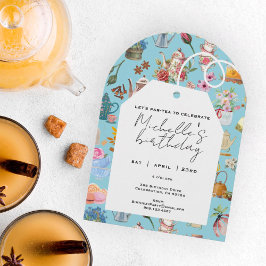 Invitación Par té a cualquier edad Arco de cumpleaños Azul Fl