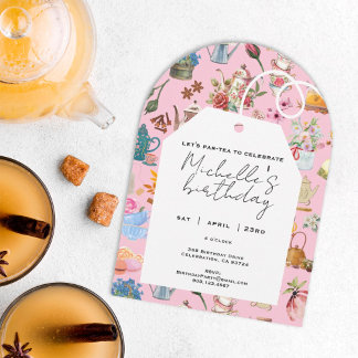 Invitación Par té a cualquier edad Arco de cumpleaños Rosado