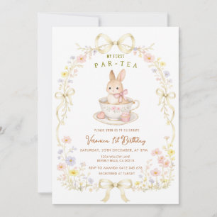 Invitación Par-Tea Bunny cumpleaños 1er cumpleaños flor silve