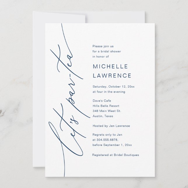 Invitación Par-tea, celebración de Fiesta de duchas de novias (Anverso)