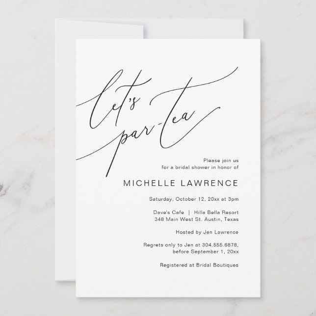 Invitación Par-tea, celebración de Fiesta de duchas de novias (Anverso)