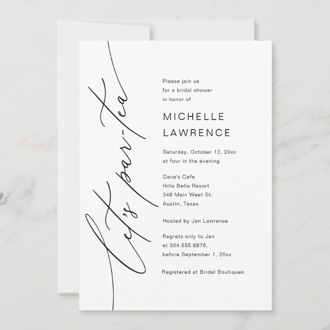 Invitación Par-tea, celebración de Fiesta de duchas de novias (Anverso)