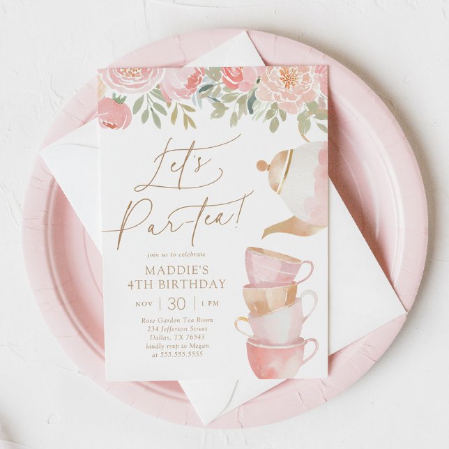 Invitación Par-tea Elegant Floral Tea Fiesta Cumpleaños (Subido por el creador)