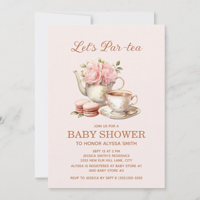 Invitación Par-Tea Fiesta Pink Floral Baby Girl (Anverso)