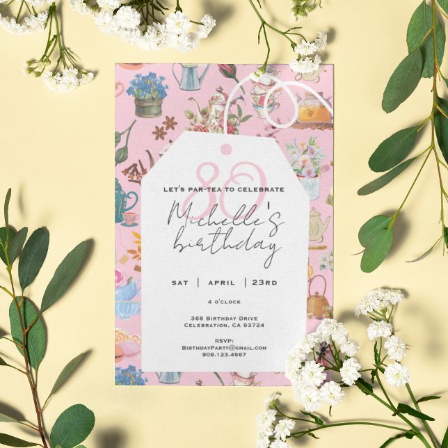 Invitación Par Tea Pink 80 Birthday Garden Floral (Subido por el creador)