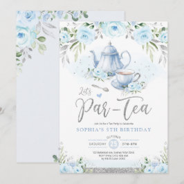 Invitación Par-Tea Silver Baby Blue Birthday Tea Fiesta
