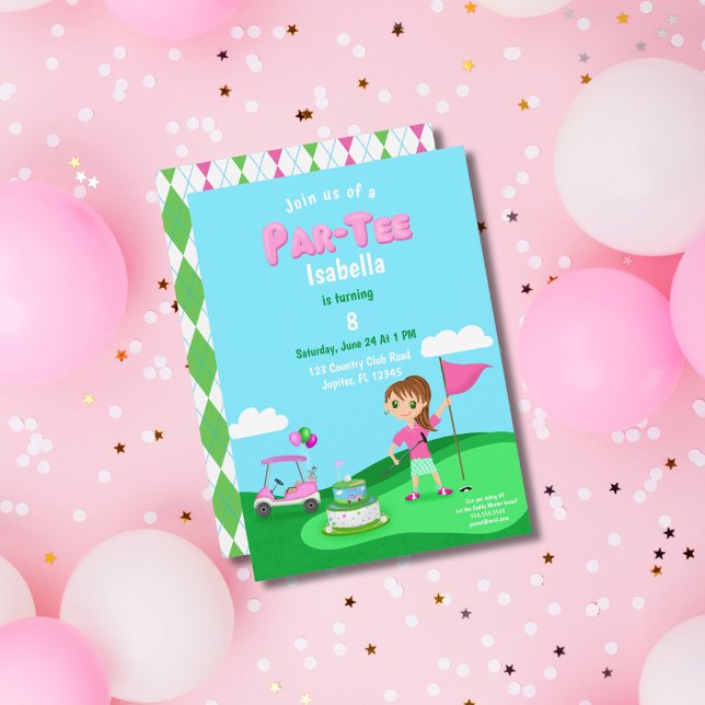 Invitación Par-Tee Chibi Chica Fiesta de golf Cumpleaños (Subido por el creador)