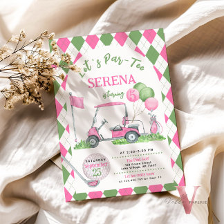 Invitación Par-Tee de Cumpleaños de Golf Pink Gree