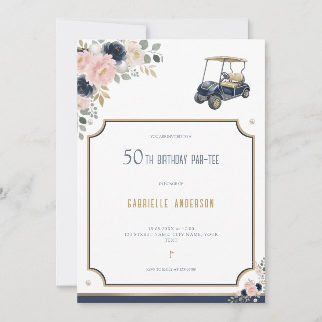 Invitación Par-Tee de cumpleaños número 50 Golf azul marino d (Anverso)