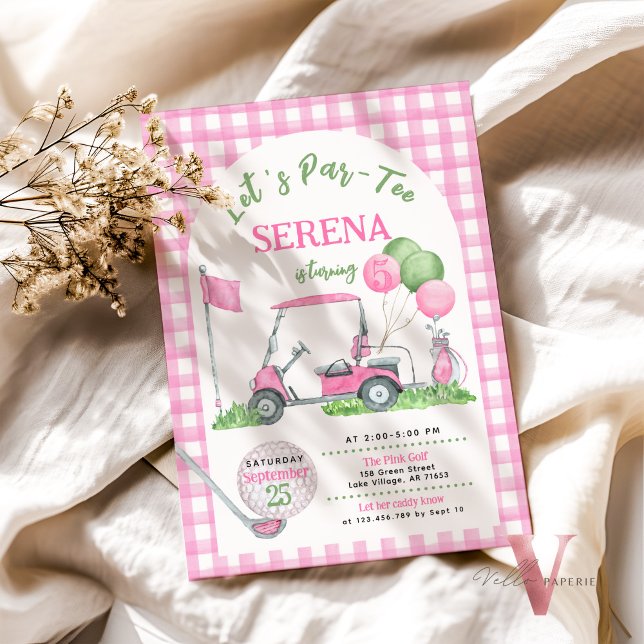 Invitación Par-Tee de Pink Gingham Golf Birthday (Subido por el creador)