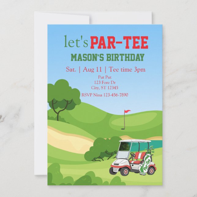Invitación PAR-TEE, golf birthday (Anverso)