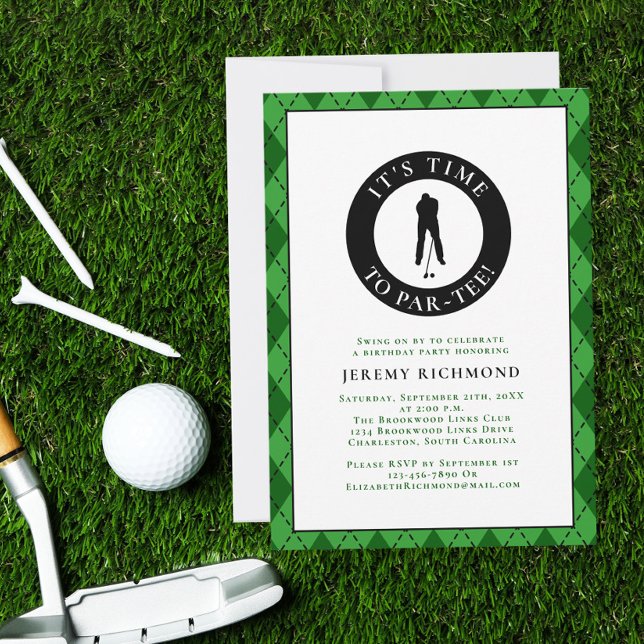 Invitación Par Tee Golfer Humor Divertido Cumpleaños Fiesta P (Par Tee Golfer Funny Humor Birthday Party For Him Invitation)