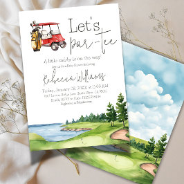 Invitación Par Tee Red Cart Golf Fiesta de Baby Shower