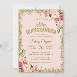 Invitación para 15º cumpleaños con flores rosas y 