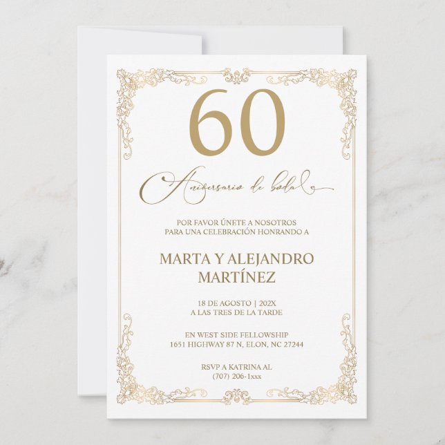 Invitación Para 60 Aniversario de Boda (Anverso)