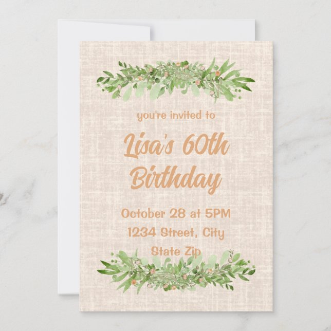 Invitación para 60 cumpleaños – Verdor de lino | S (Anverso)