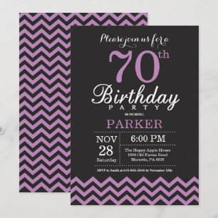 Invitación para 70 cumpleaños negro y púrpura