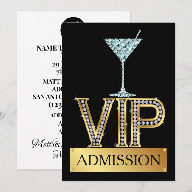 Invitación para admisión VIP de cóctel (Anverso / Reverso)