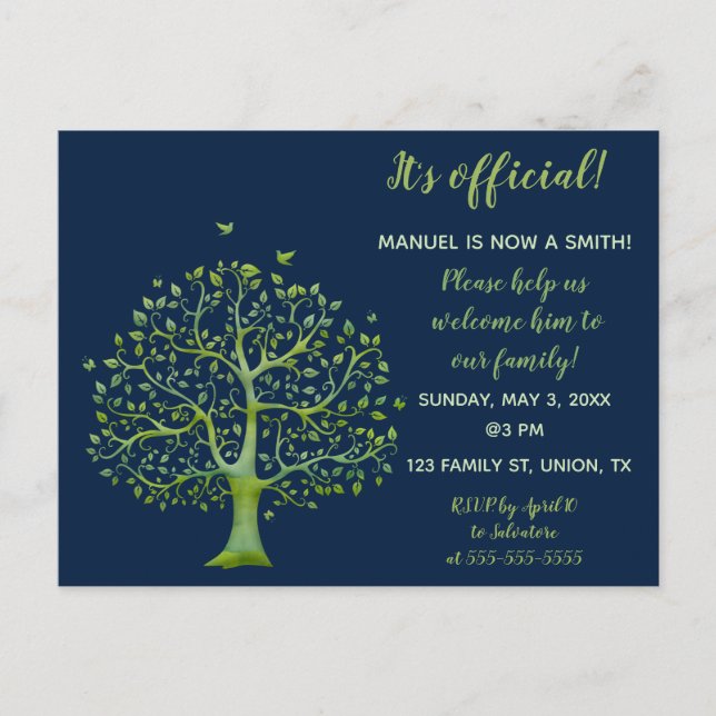 Invitación para adopción de árbol verde de familia (Anverso)