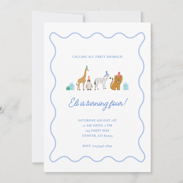 Invitación para Animales de Fiesta (Anverso)