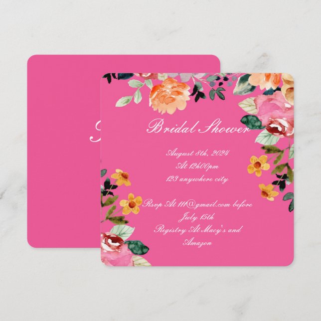 INVITACIÓN PARA BABORDA FLORAL ROSA (Anverso / Reverso)
