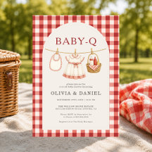 Invitación para Baby Q Girl Clothesline Bow Gingha