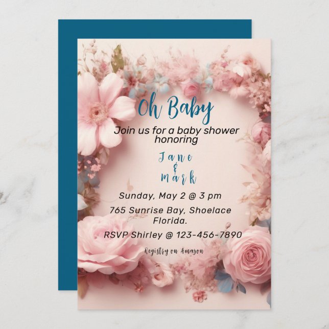 Invitación para baby shower (Anverso / Reverso)